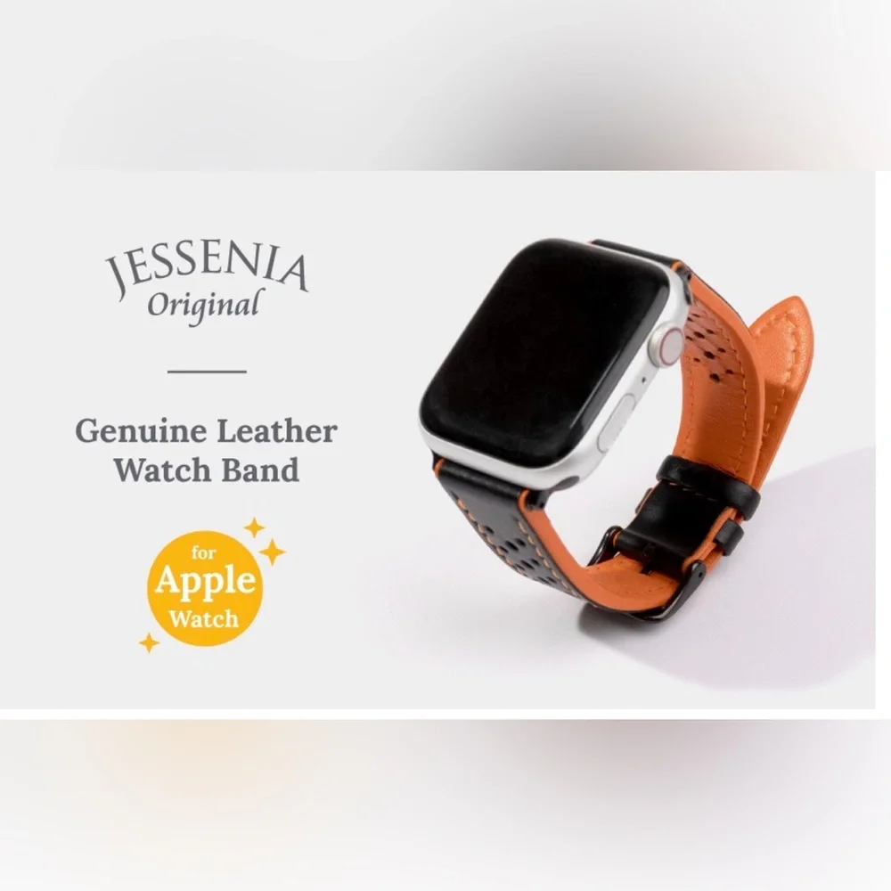 Apple Watch Authentic Leather Orange Black Reversible Watch Strap for iWatch